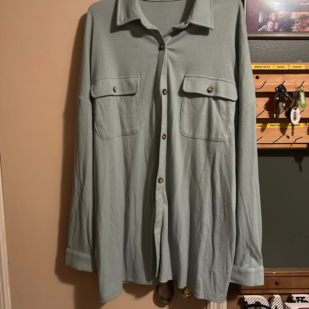 Pink Lily Sage Green Shirt Jacket